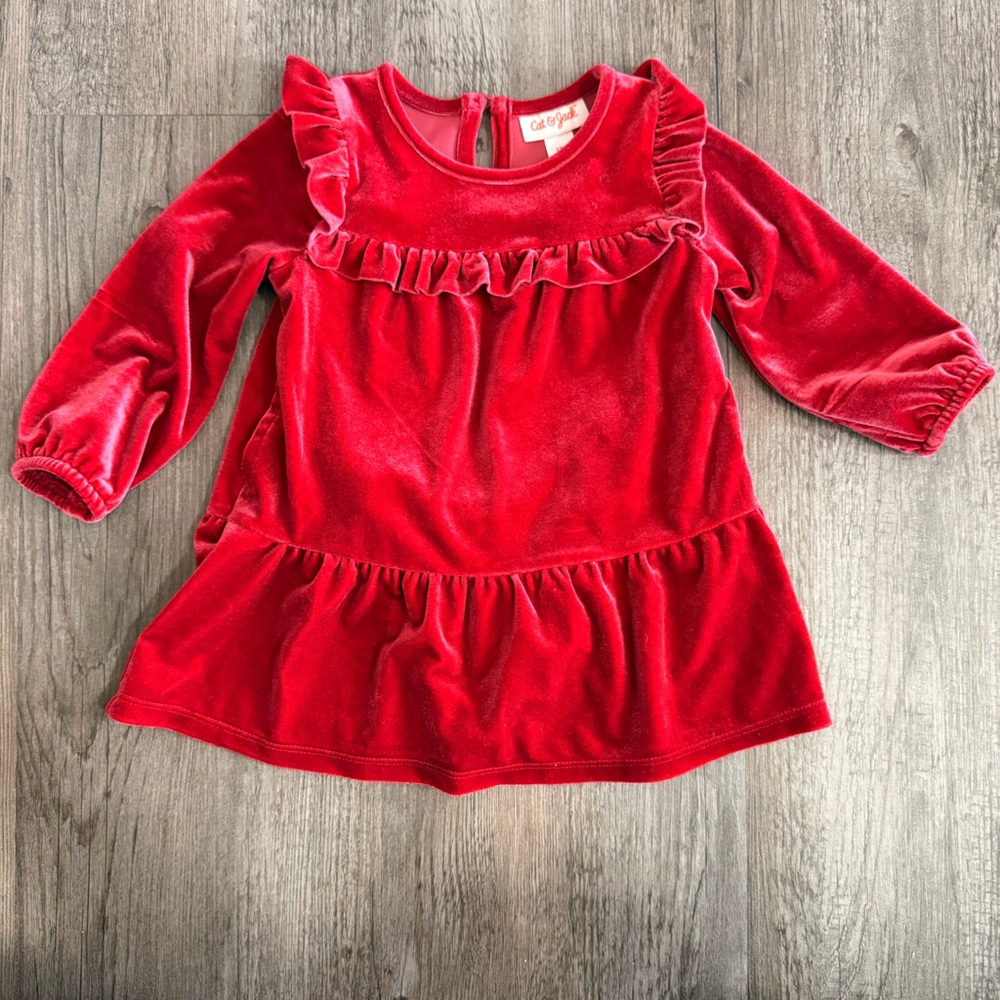 Cat & Jack Toddler Girl Red Velvet Dress with Matching Bloomers